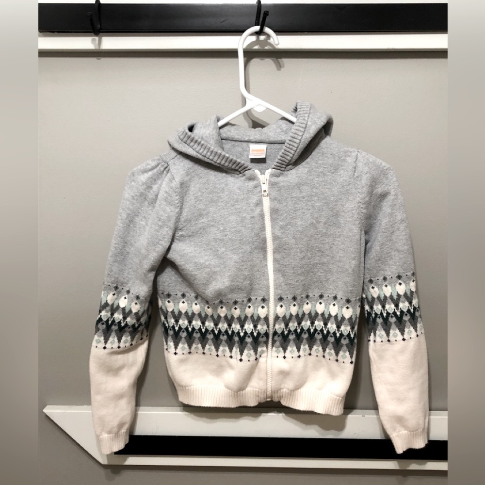 Gymboree Girls Fair Isle zip up hoodie grey sweater